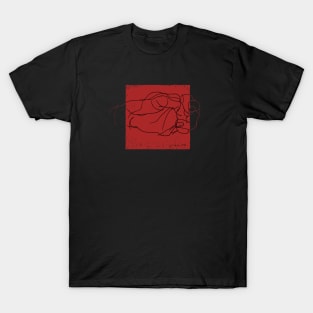 fine art line drawing of a hand on red background T-Shirt
